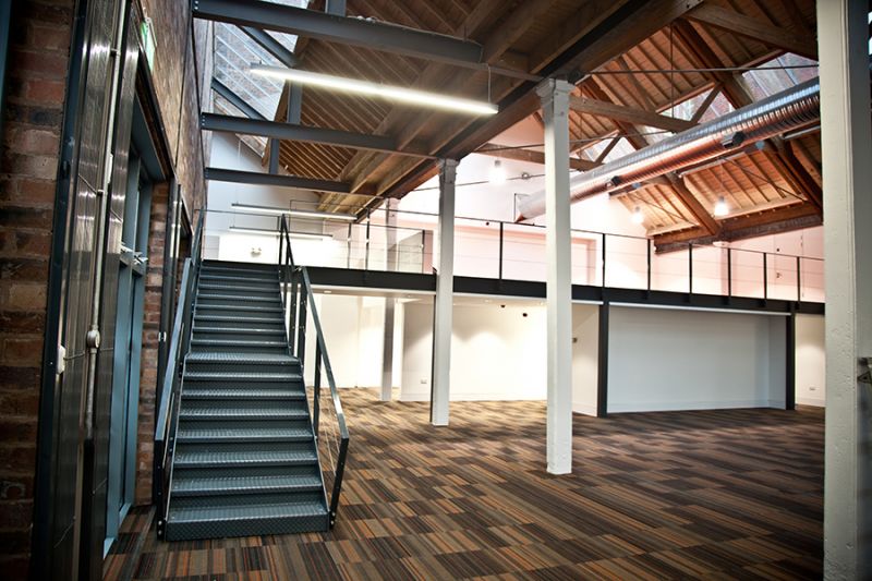 Fabrication and installation of Mezzanine floor and staircase at Birmingham office space.: Swipe To View More Images