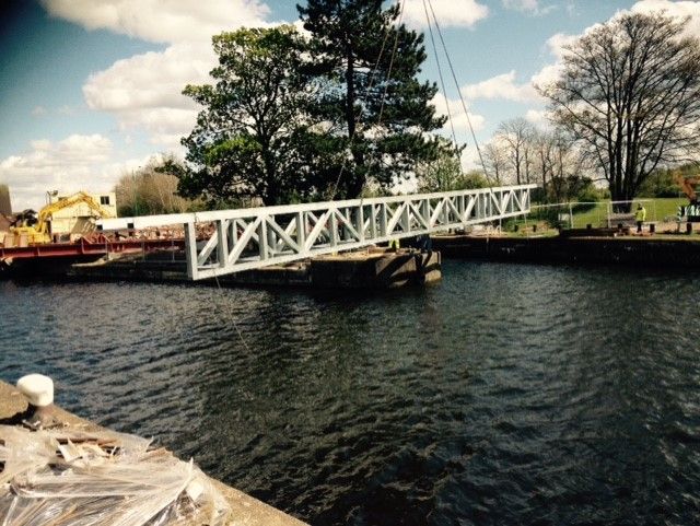 Holme Pierrepont Country Park: Installation of bridge. : Swipe To View More Images