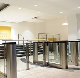 Office Block Birmingham: Installation of stainless steel handrails and glass balustrade in Reception area.: Click Here To View Larger Image